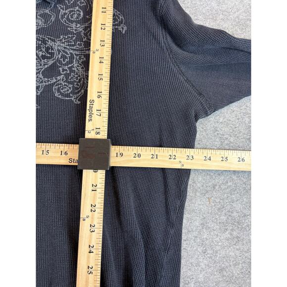 LL Cool J Long Sleeve Henley Shirt Mens XL Black Waffle Knit Intricate Graphic - Picture 5 of 5